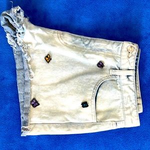 butterfly blueish/white jean shorts